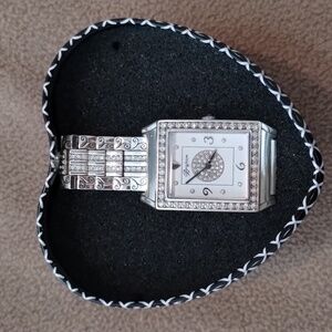Brighton Diamond Bar watch. Silvertone, quality crystal, fold over clasp.